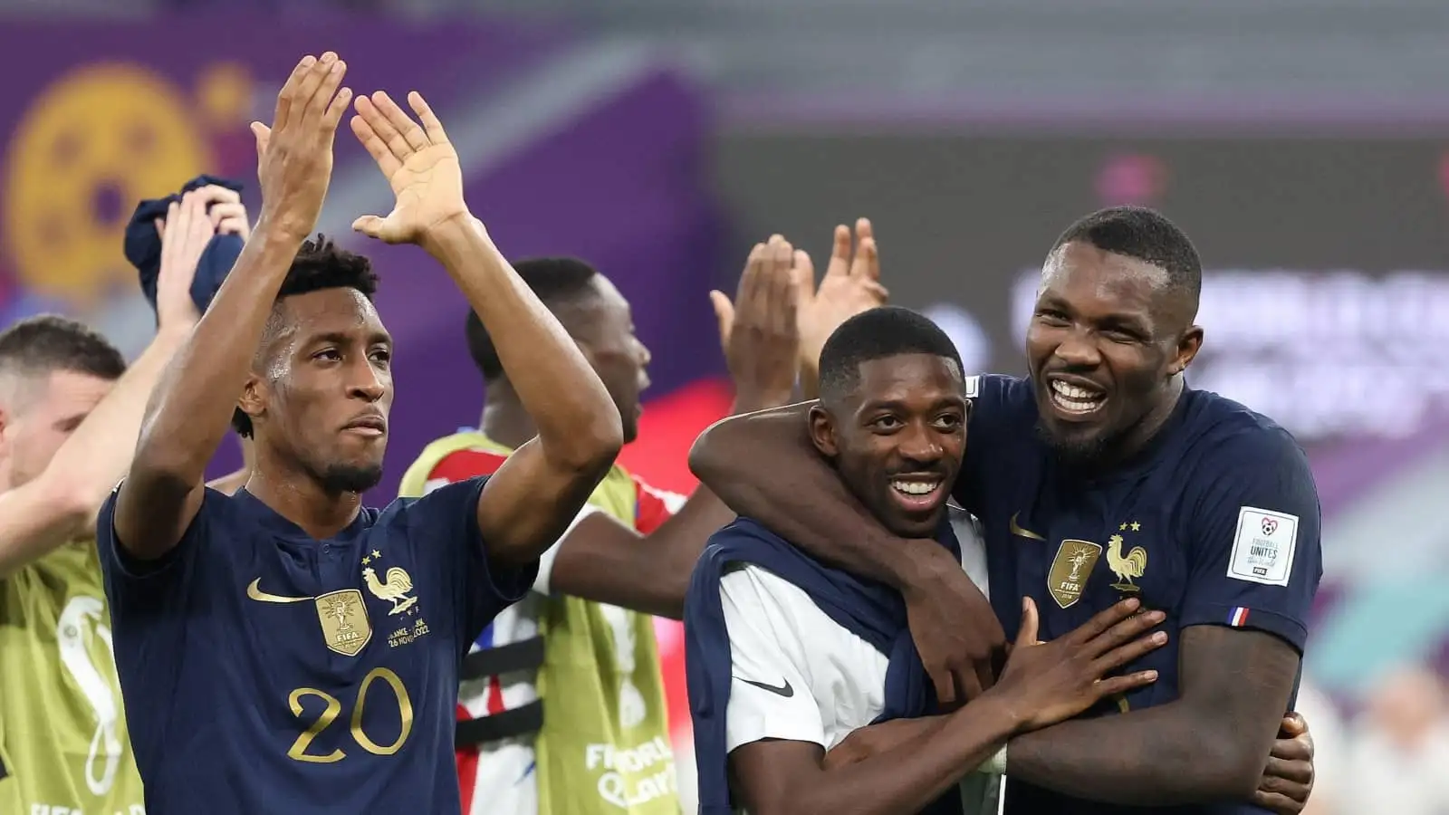 Kingsley Coman, Ousmane Dembele and Marcus Thuram of France