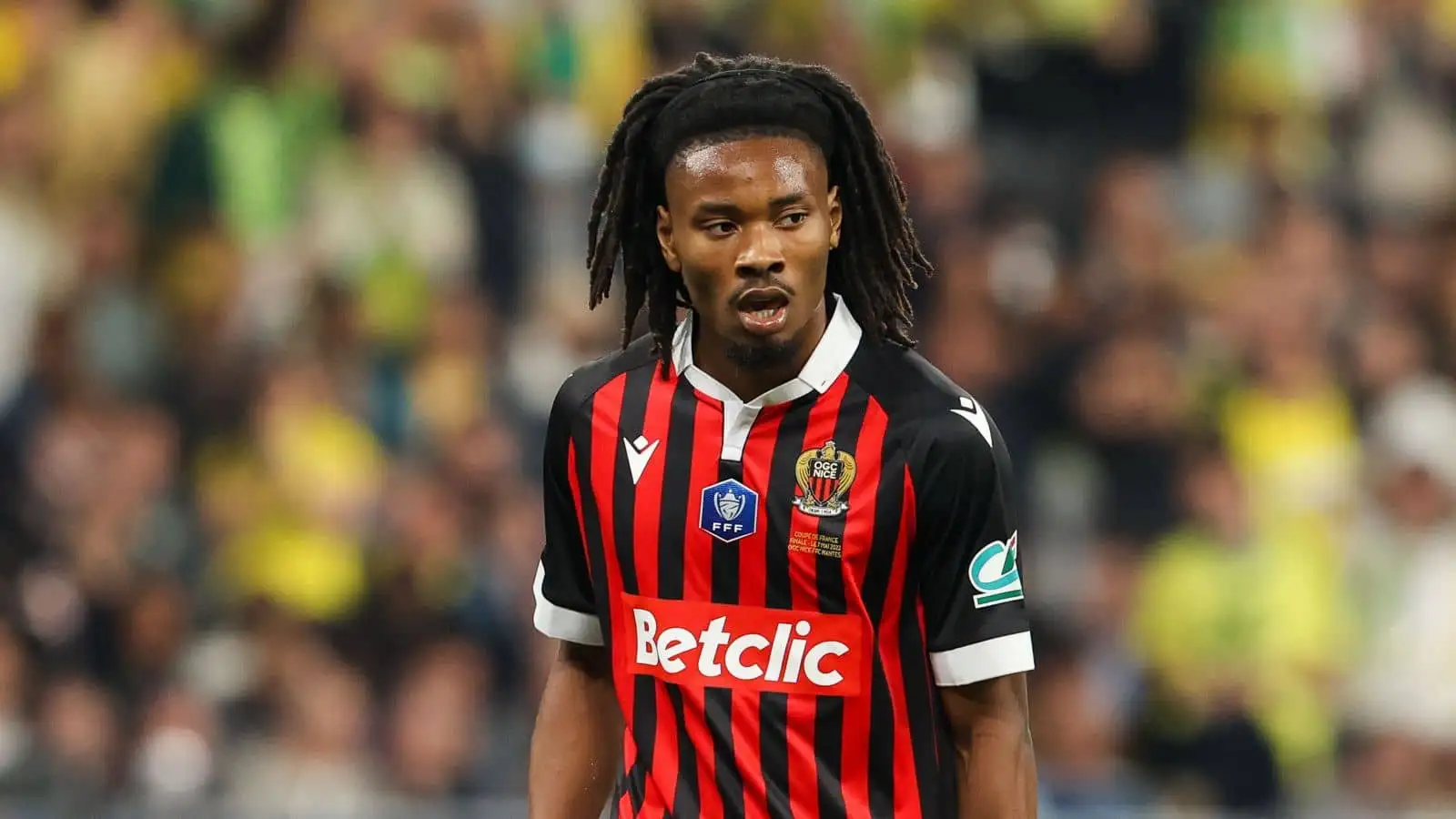 Khephren Thuram of OGC Nice during the Coupe de France match between OGC Nice and FC Nantes at Stade de France on May 7, 2022 in Saint-Denis, France