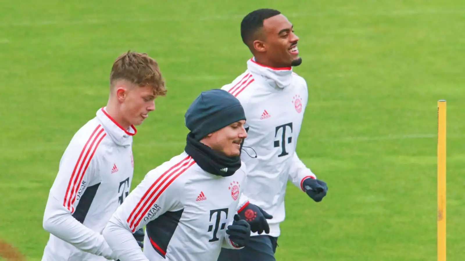 Paul Wanner, Marcel Sabitzer and Ryan Gravenberch Bayern Munich players during a training session