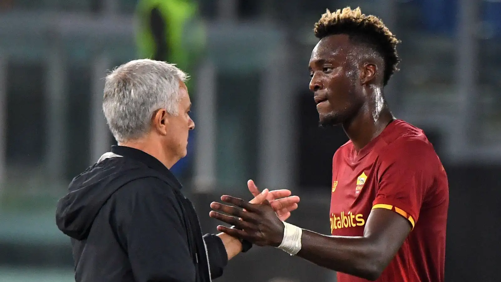 Tammy Abraham and Jose Mourinho of Roma