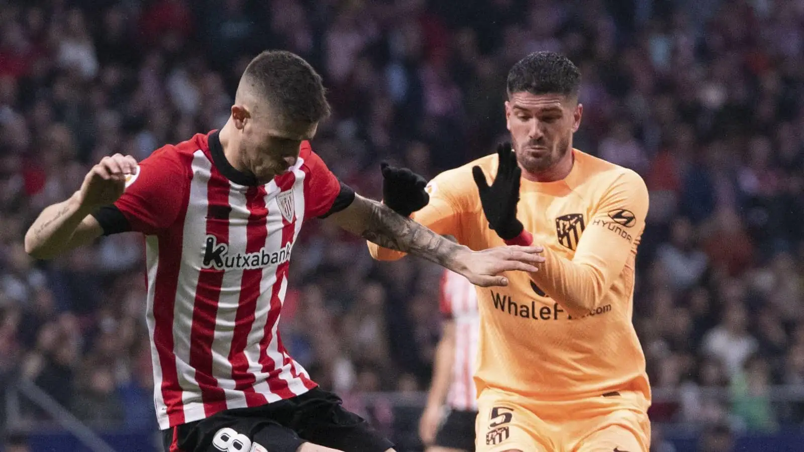 Oihan Sancet and Rodrigo de Paul, Athletic Bilbao vs Atletico Madrid