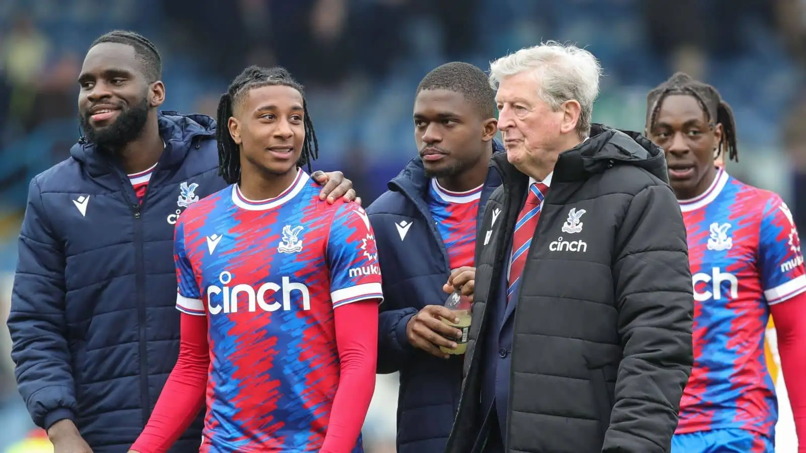 Odsonne Edouard, Michael Olise, Roy Hodgson, Eberechi Eze, Crystal Palace after Premier League win against Leeds at Elland Road