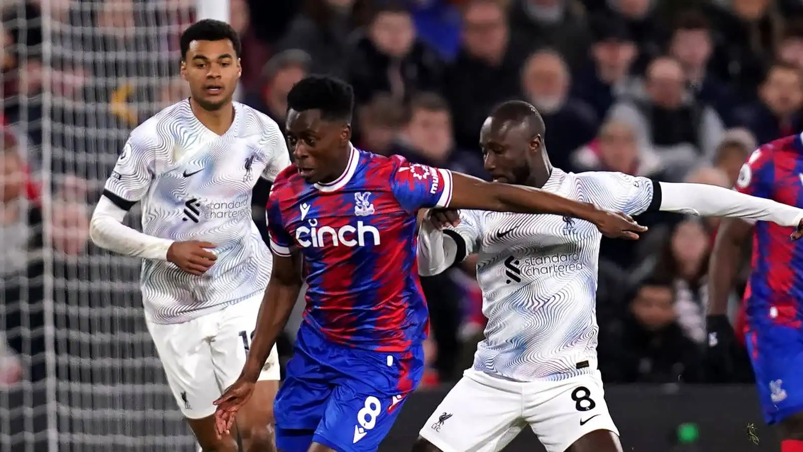 Crystal Palace's Albert-Mboyo Sambi Lokonga and Liverpool's Naby Keita battle for the ball during the Premier League match at Selhurst Park
