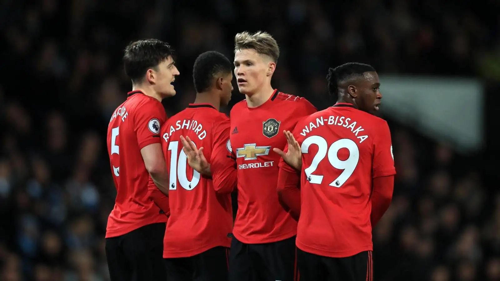 Manchester United's Harry Maguire, Marcus Rashford, Scott McTominay and Aaron Wan-Bissaka