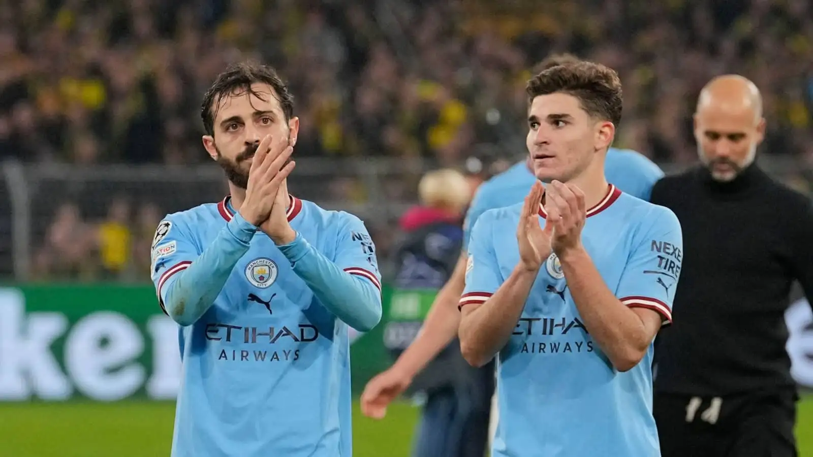 Bernardo Silva and Julian Alvarez of Man City