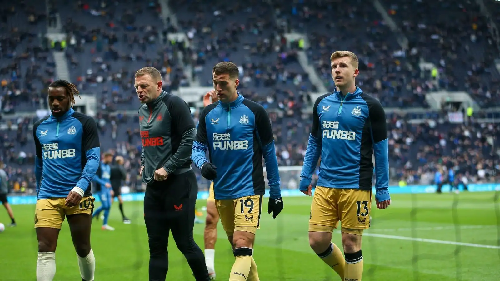 Allan Saint-Maximin, Javier Manquillo, and Matt Targett of Newcastle United