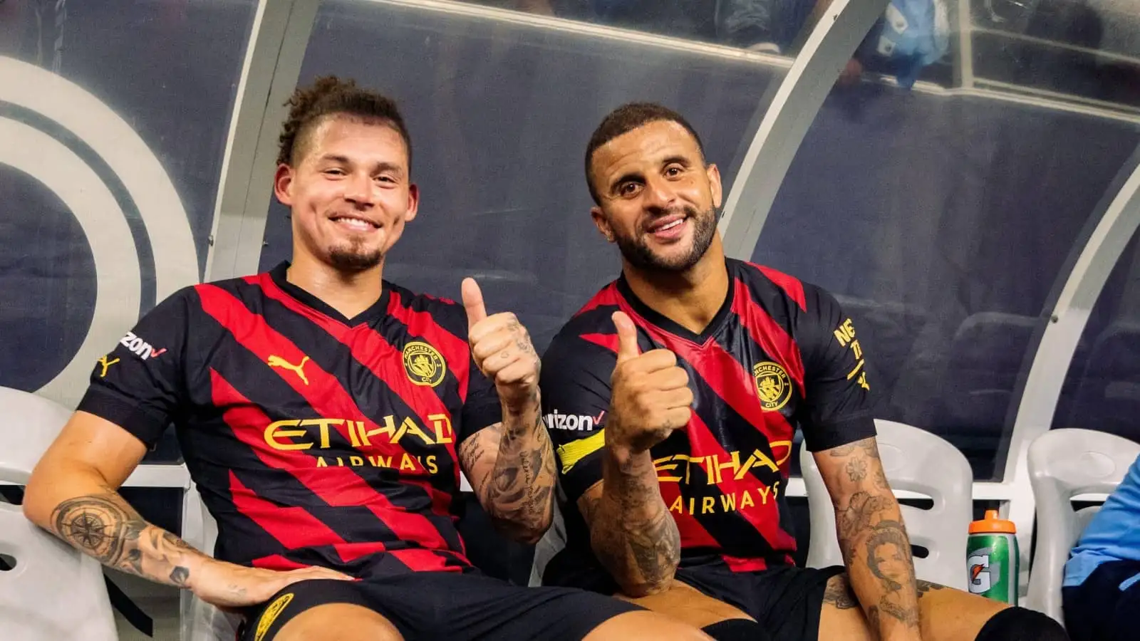 Kalvin Phillips and Kyle Walker of Man City