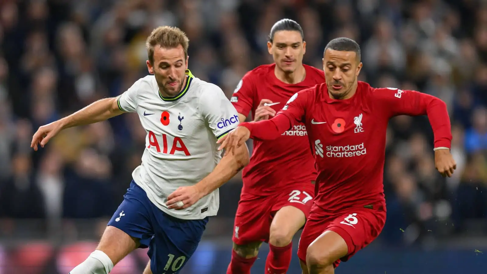 Tottenham striker Harry Kane and Liverpool stars Darwin Nunez and Thiago Alcantara