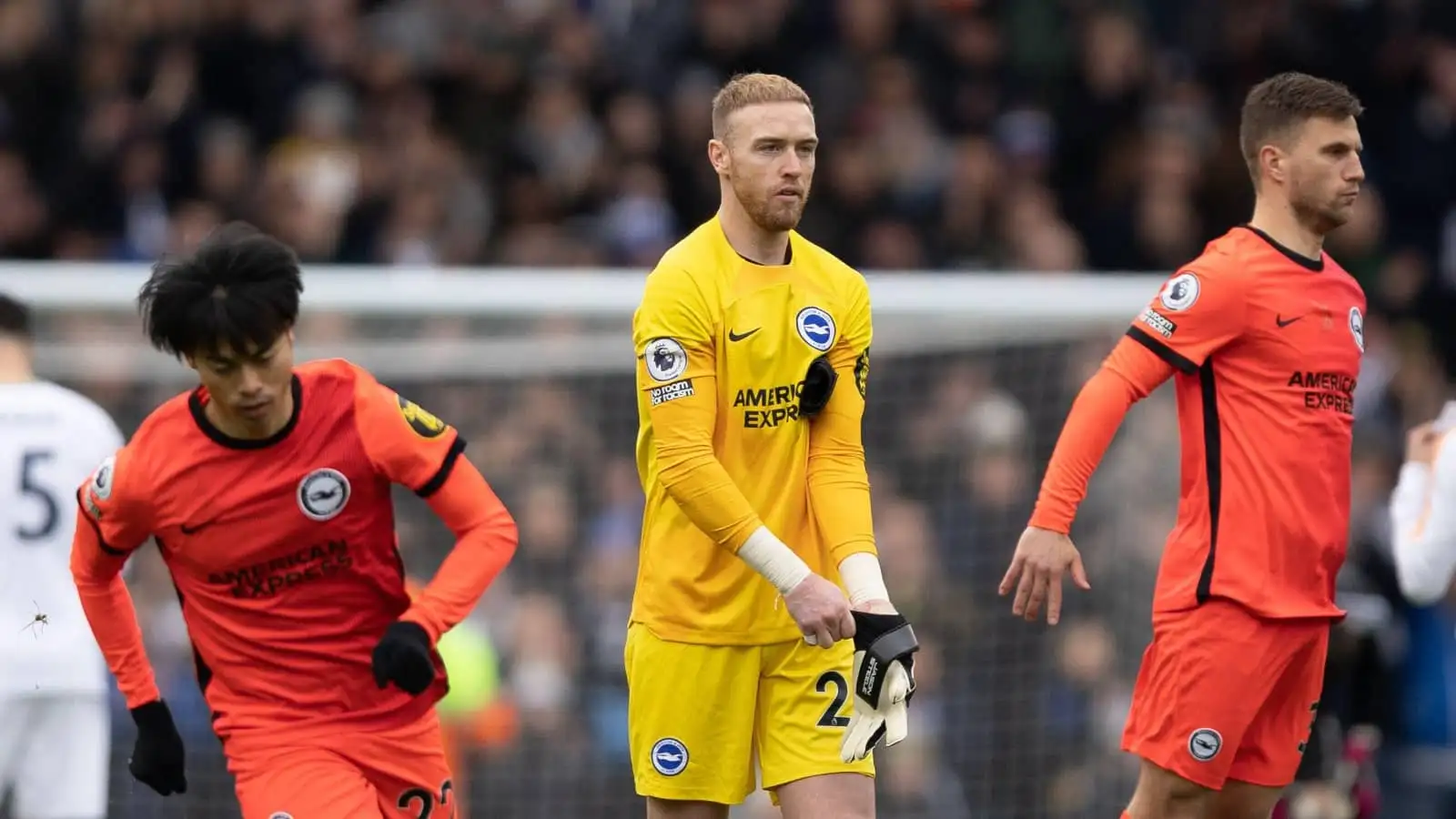 Kaoru Mitoma, Jason Steele and Joel Veltman of Brighton