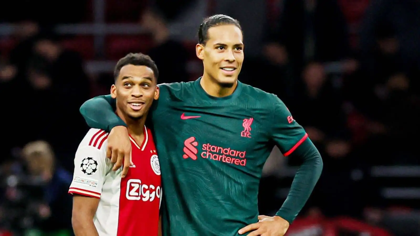 Jurrien Timber of Ajax, Virgil van Dijk of Liverpool FC during the UEFA Champions League, Group A football match between Ajax and Liverpool on October 26, 2022 at Johan Cruijff ArenA in Amsterdam, Netherlands