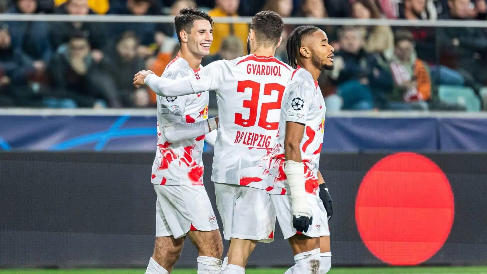 Dominik Szoboszlai Josko Gvardiol and Christopher Nkunku of RB Leipzig