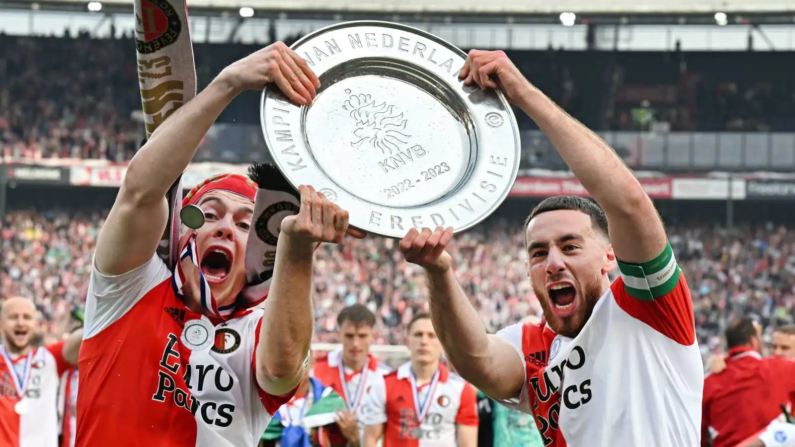 Feyenoord players Jacob Rasmussen and Orkun Kokcu