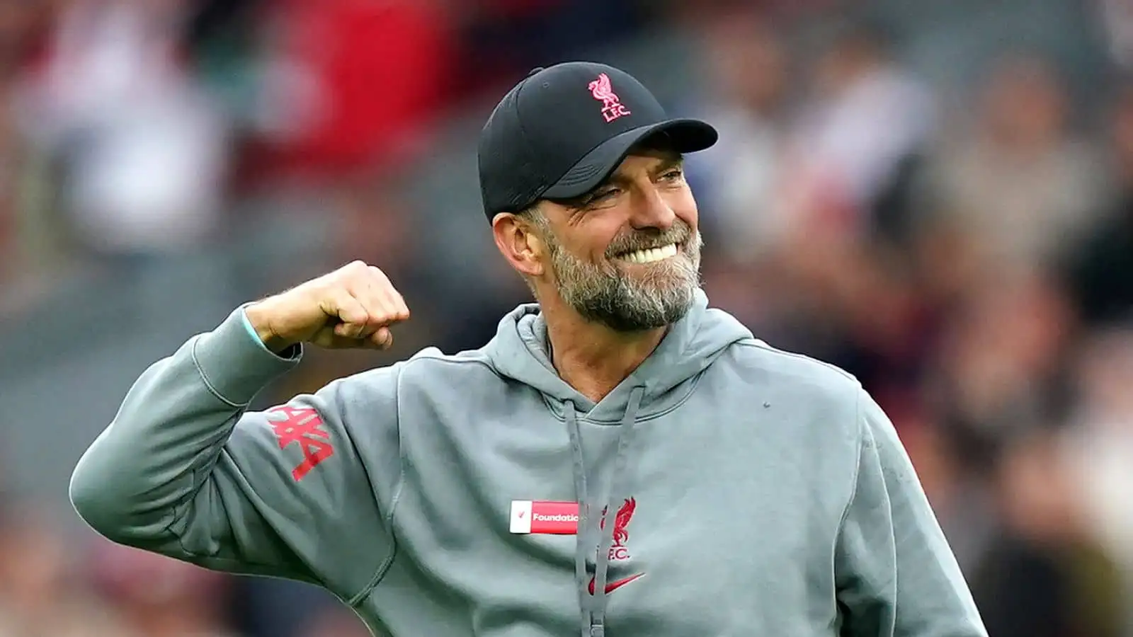 Liverpool manager Jurgen Klopp celebrates after the final whistle in the Premier League match at Anfield, Liverpool