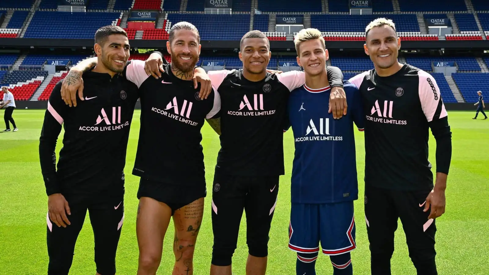 PSG stars Achraf Hakimi, Sergio Ramos, Kylian Mbappe and Keylor Navas