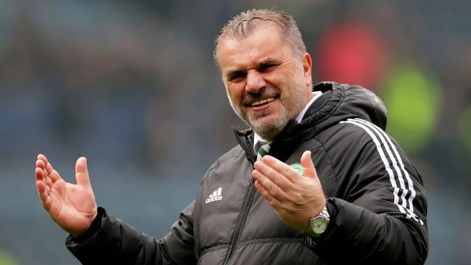 Celtic manager Angelos Postecoglou celebrates at the end of the Scottish Cup semi-final match at Hampden Park, Glasgow
