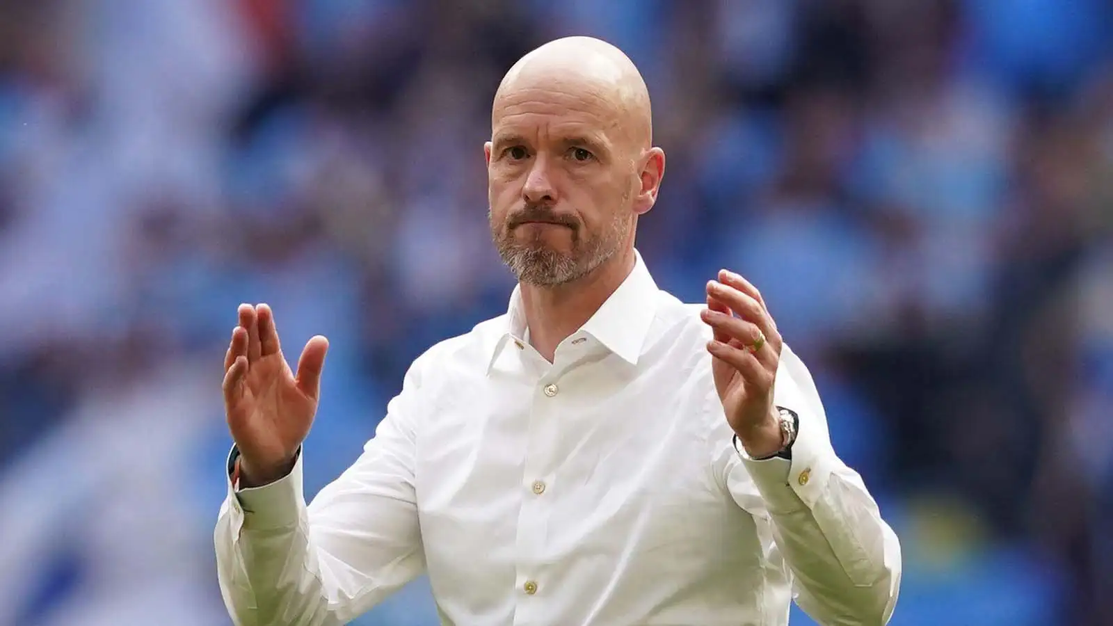 Manchester United manager Erik ten Hag after the final whistle in the Emirates FA Cup final at Wembley Stadium, London.