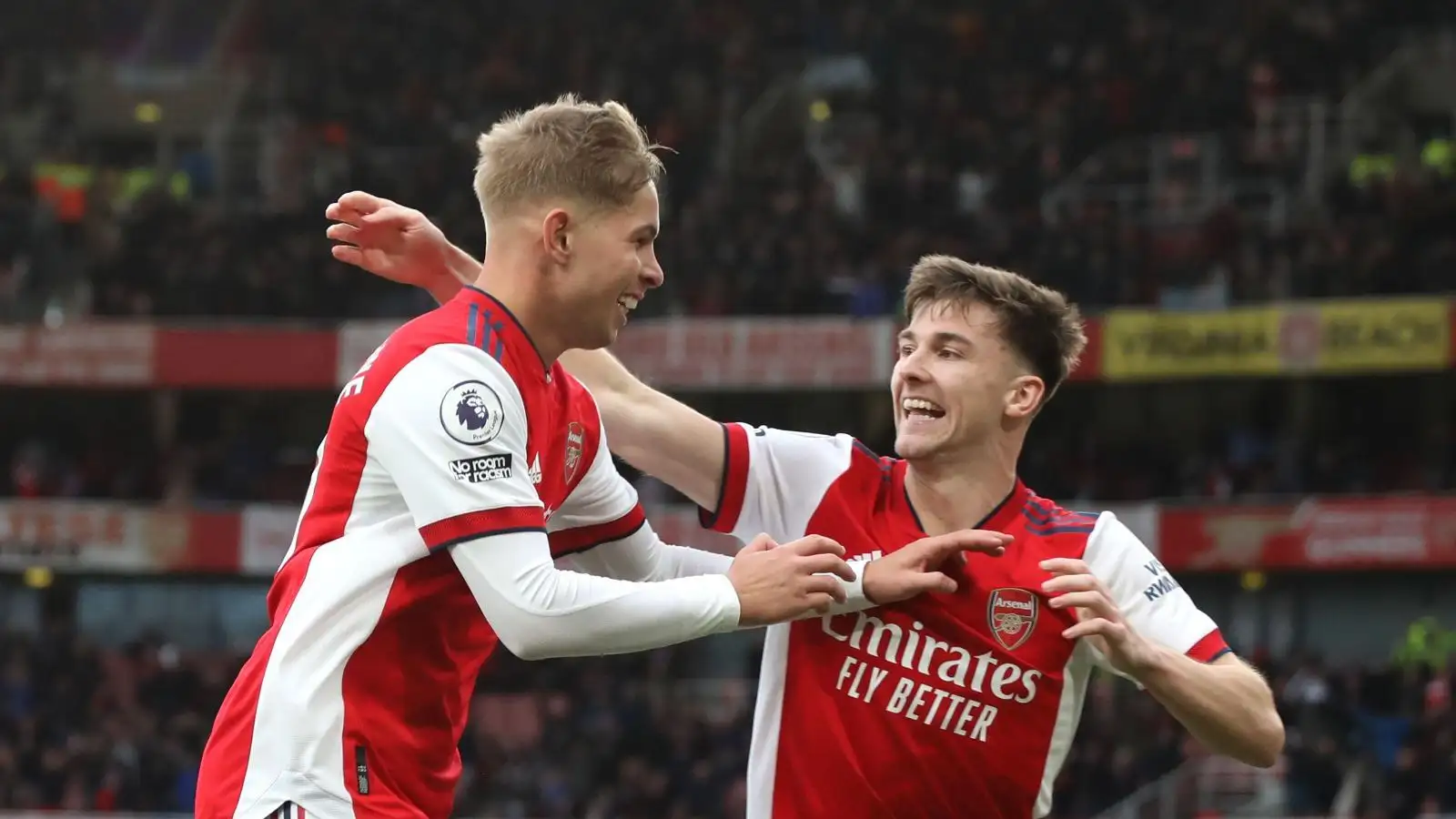 Emile Smith Rowe and Kieran Tierney of Arsenal