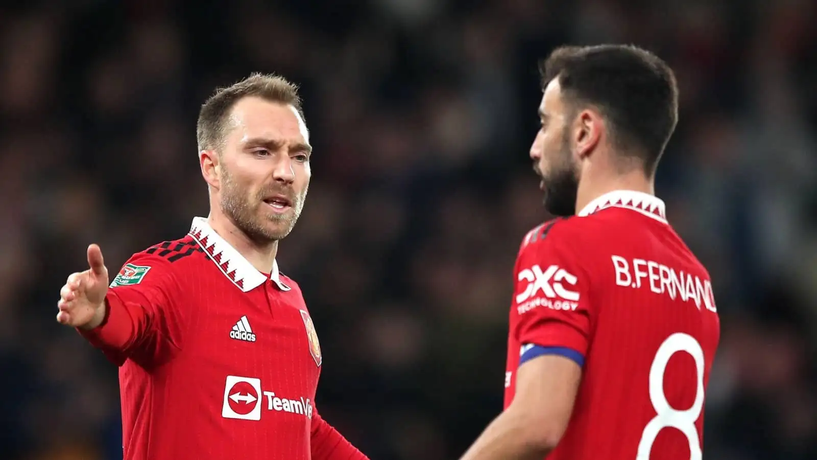 Christian Eriksen and Bruno Fernandes of Man Utd