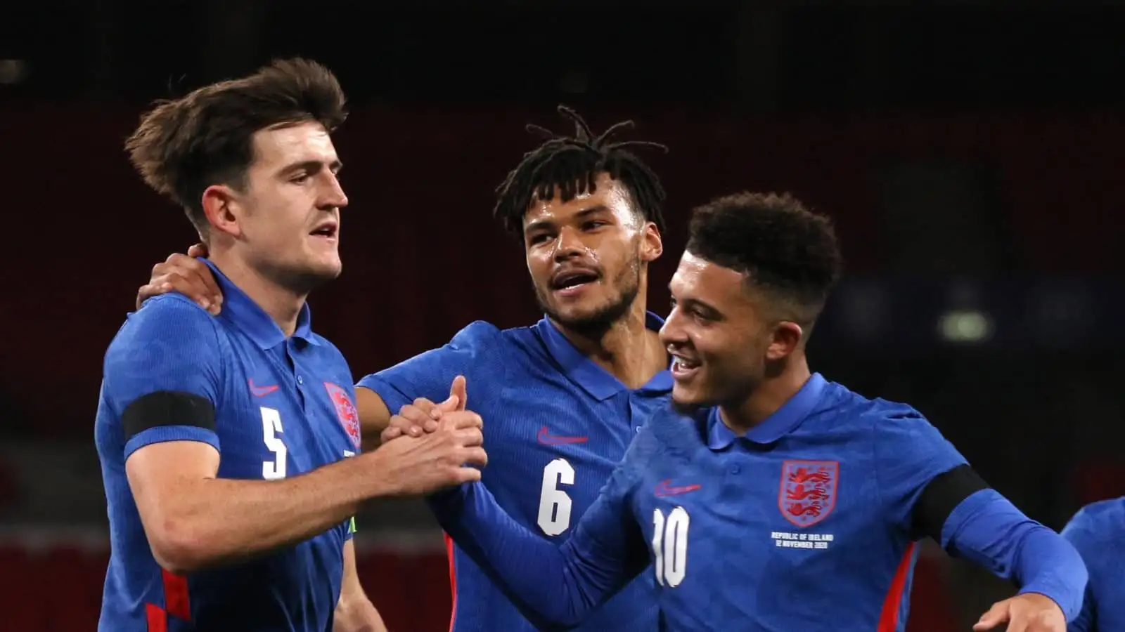 Harry Maguire, Tyrone Mings and Jadon Sancho of England
