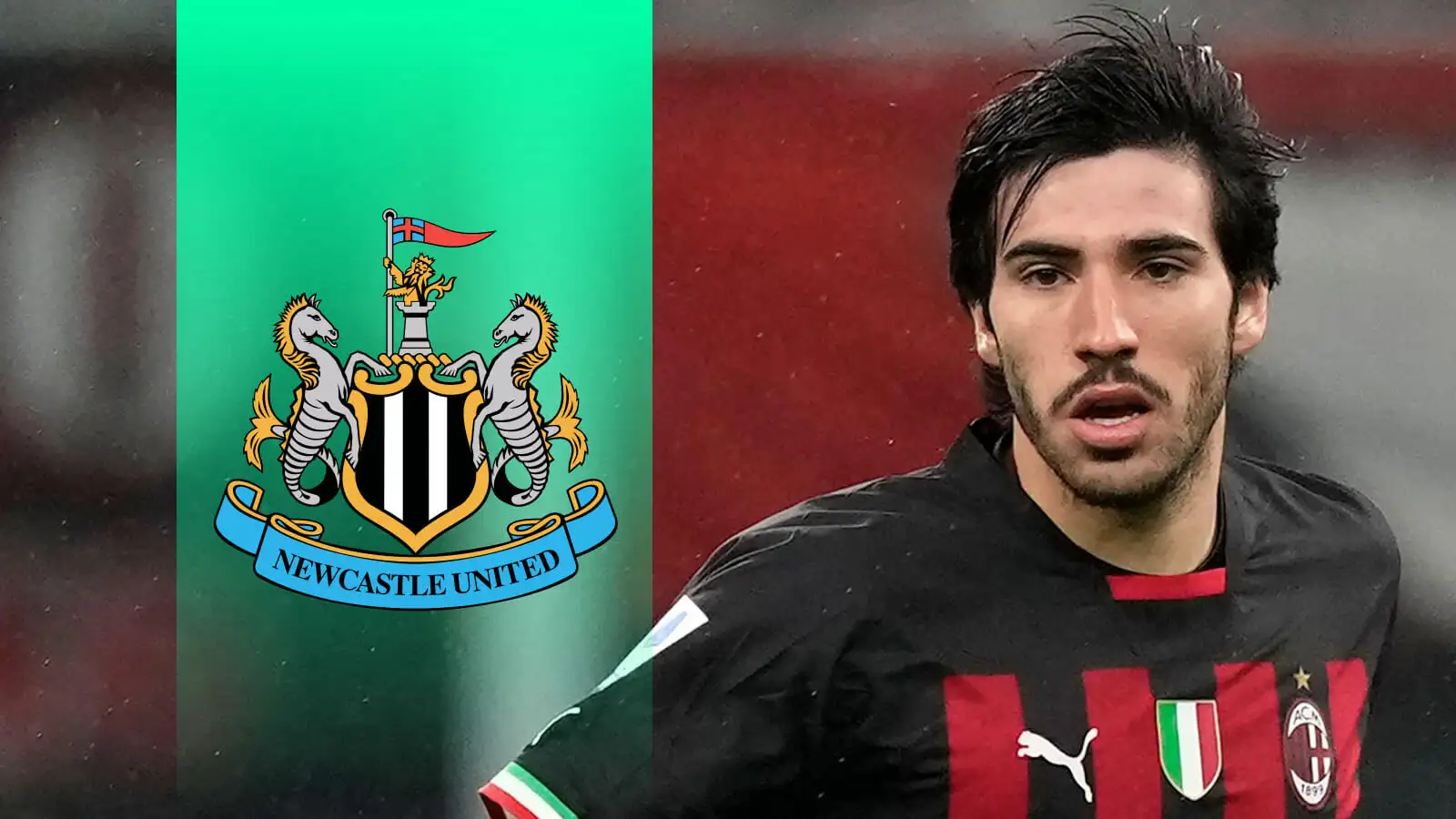 Newcastle badge and AC Milan midfielder Sandro Tonali