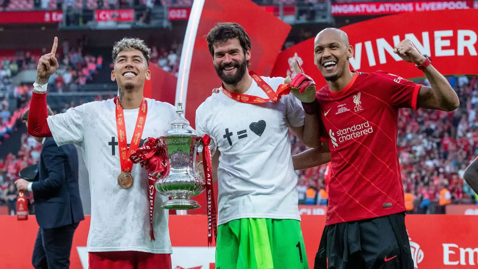 Liverpool stars Roberto Firmino, Alisson Becker and Fabinho