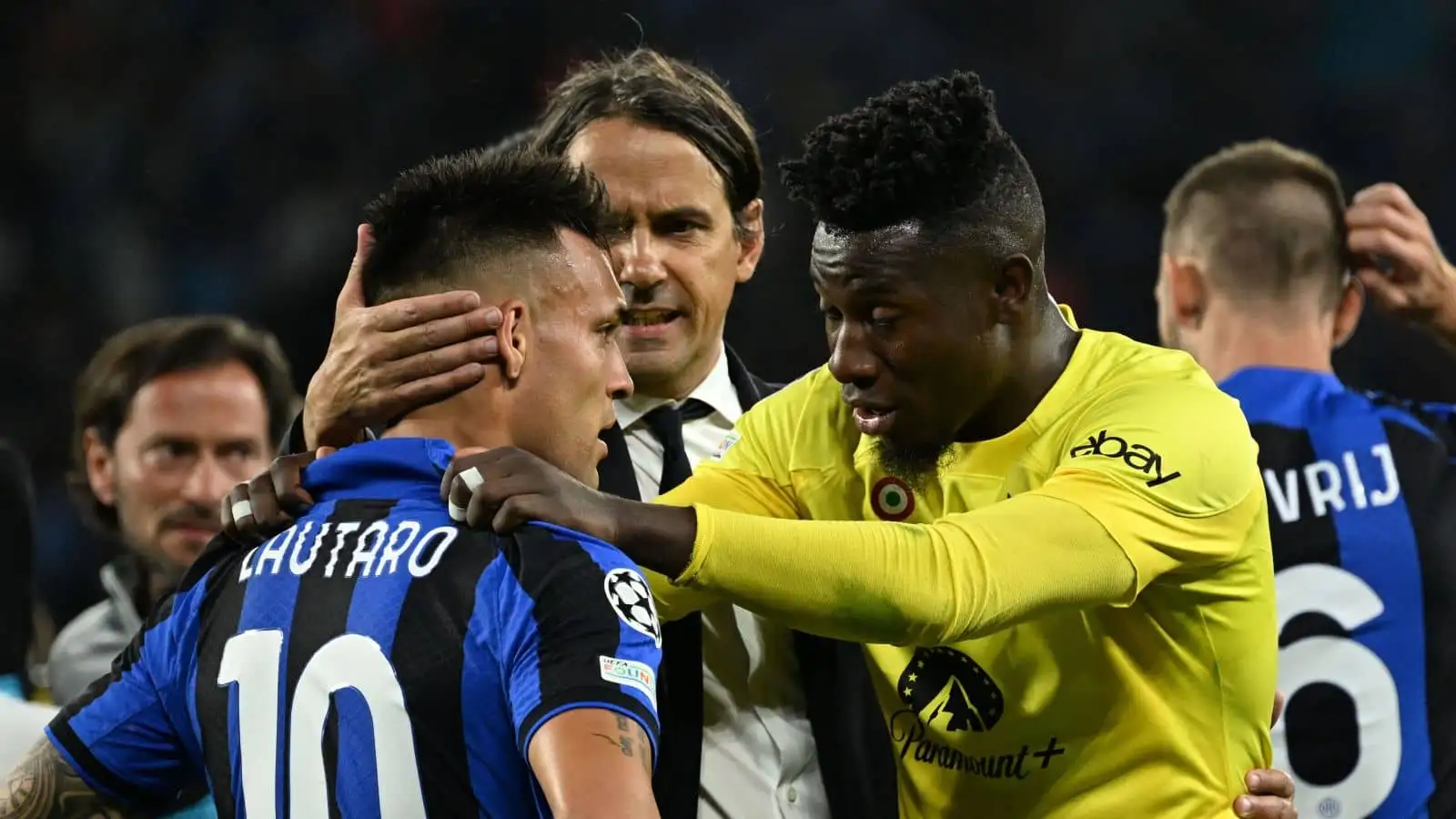 Lautaro Martinez (Inter) Andre Onana (Inter) Simone Inzaghi Coach (Inter) during the UEFA Champions League Final match between Manchester City 1-0 Inter at Ataturk Olympic Stadium on June 10, 2023 in Istanbul