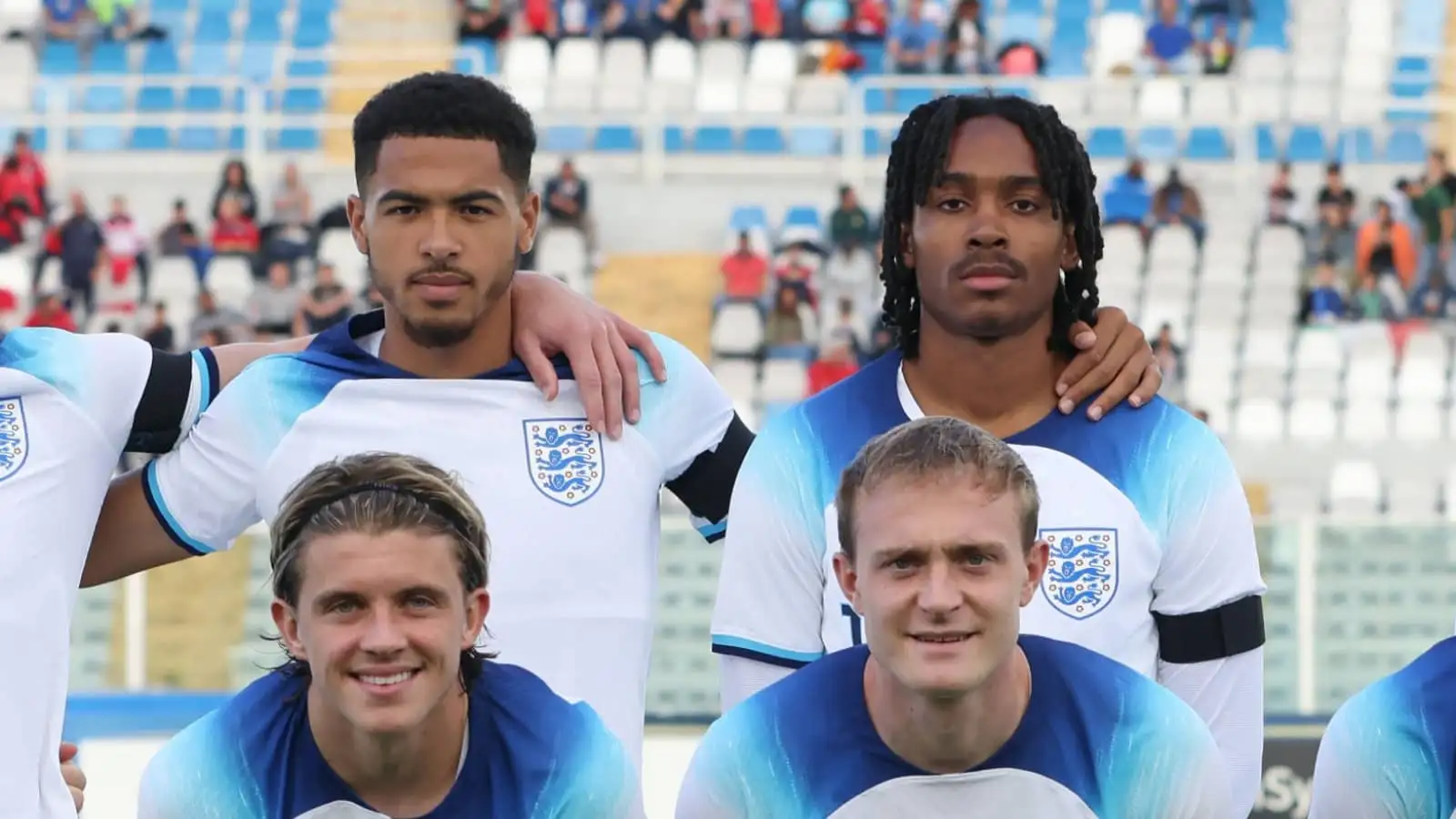 Levi Colwill, Conor Gallagher, Djed Spence and Oliver Skipp of England U21s