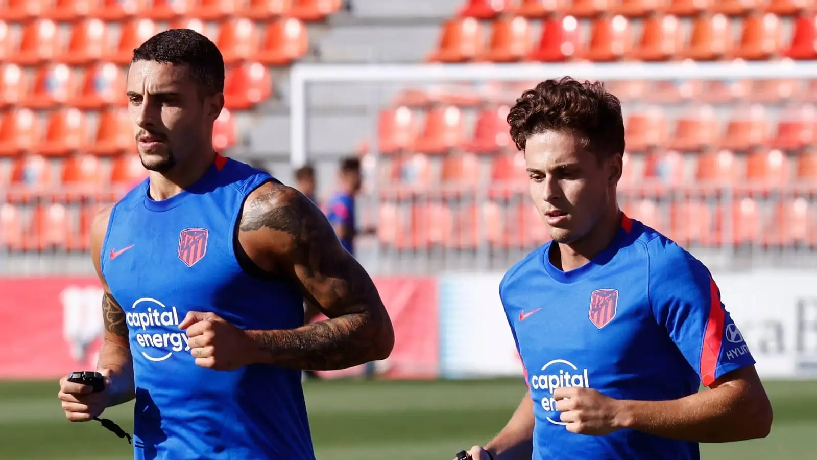 Mario Hermoso and Rodrigo Riquelme of Atletico Madrid