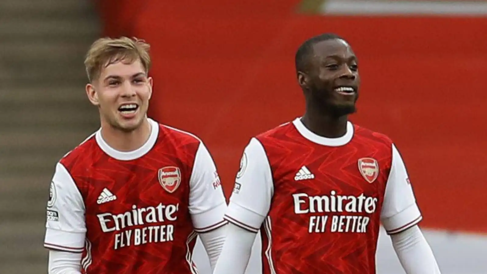 Emile Smith Rowe and Nicolas Pepe of Arsenal
