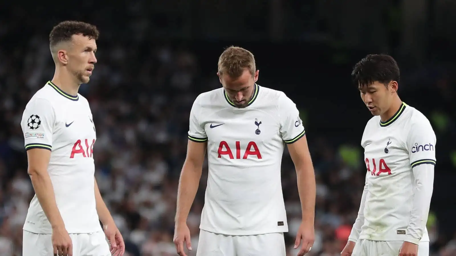 Ivan Perisic, Harry Kane and Son Heung-min of Tottenham