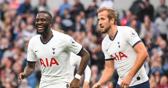 Tottenham Hotspur players Tanguy Ndombele and Harry Kane in action in 2019