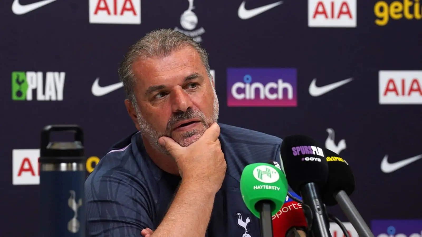 Tottenham Hotspur manager Ange Postecoglou during a press conference at Tottenham Hotspur Training Centre