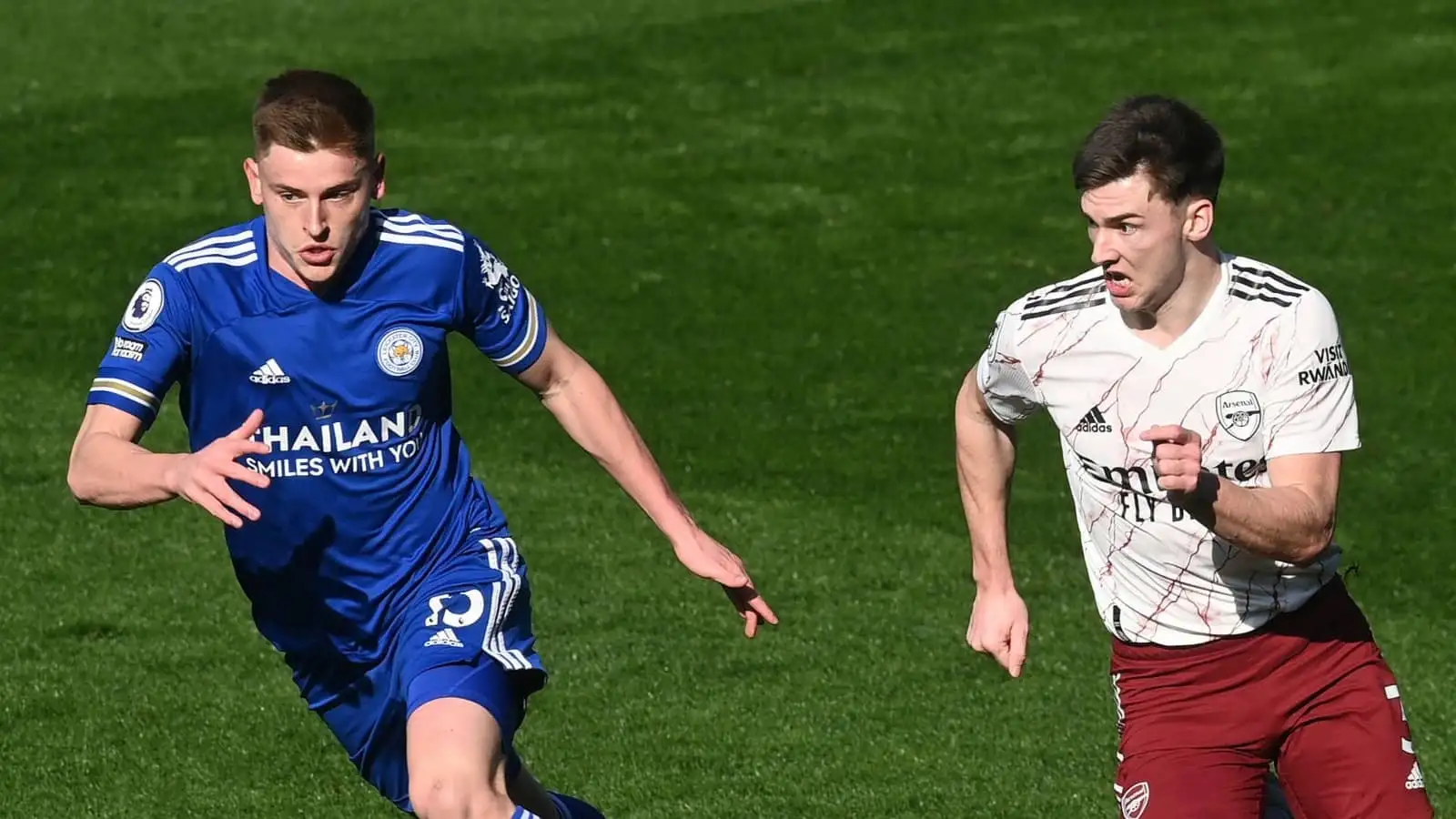 Harvey Barnes and Kieran Tierney, Leicester vs Arsenal