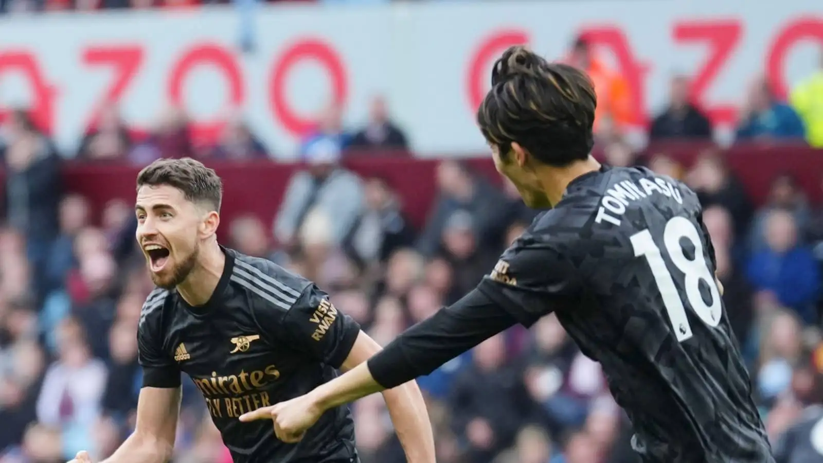 Jorginho and Takehiro Tomiyasu of Arsenal