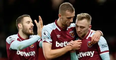 Nikola Vlasic, Tomas Soucek and Jarrod Bowen of West Ham