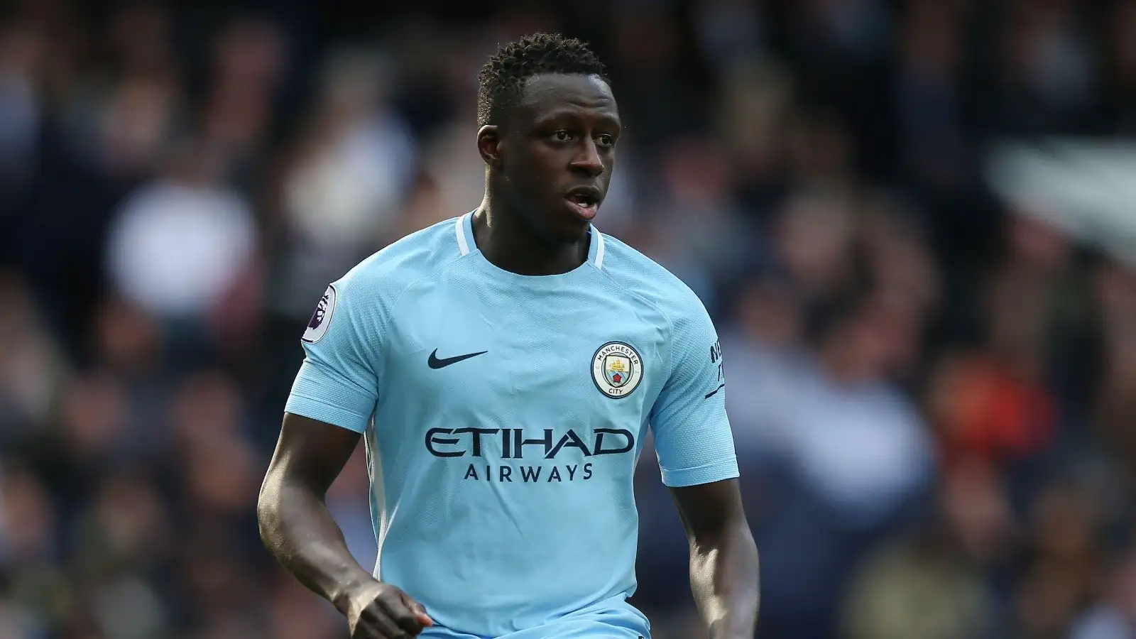 Benjamin Mendy playing for Man City in 2018