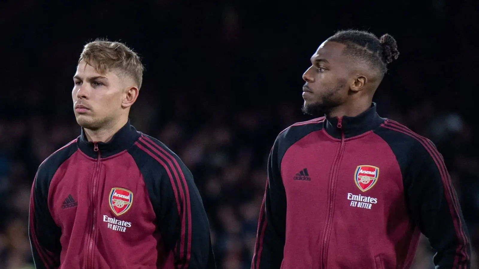 Emile Smith Rowe and Nuno Tavares of Arsenal