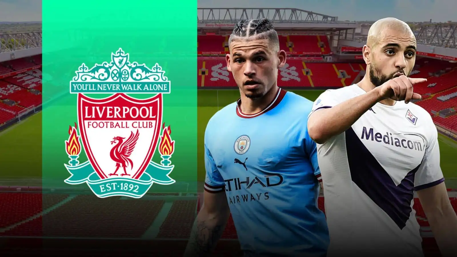 Kalvin Phillips of Manchester City and Firoentina's Sofyan Amrabat are Liverpool targets