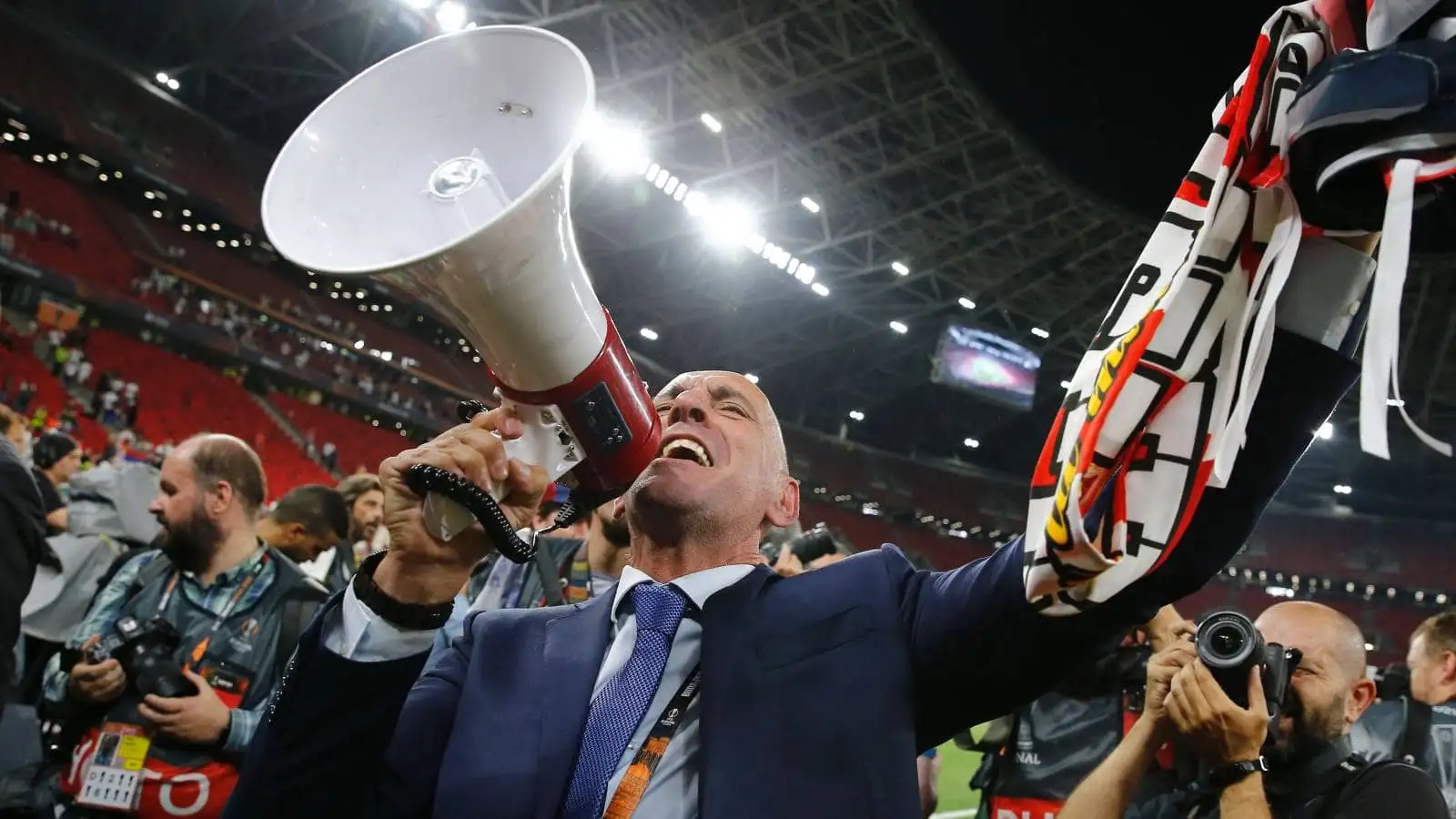Monchi celebrating with Sevilla