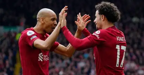 Liverpool's Curtis Jones celebrates with Fabinho
