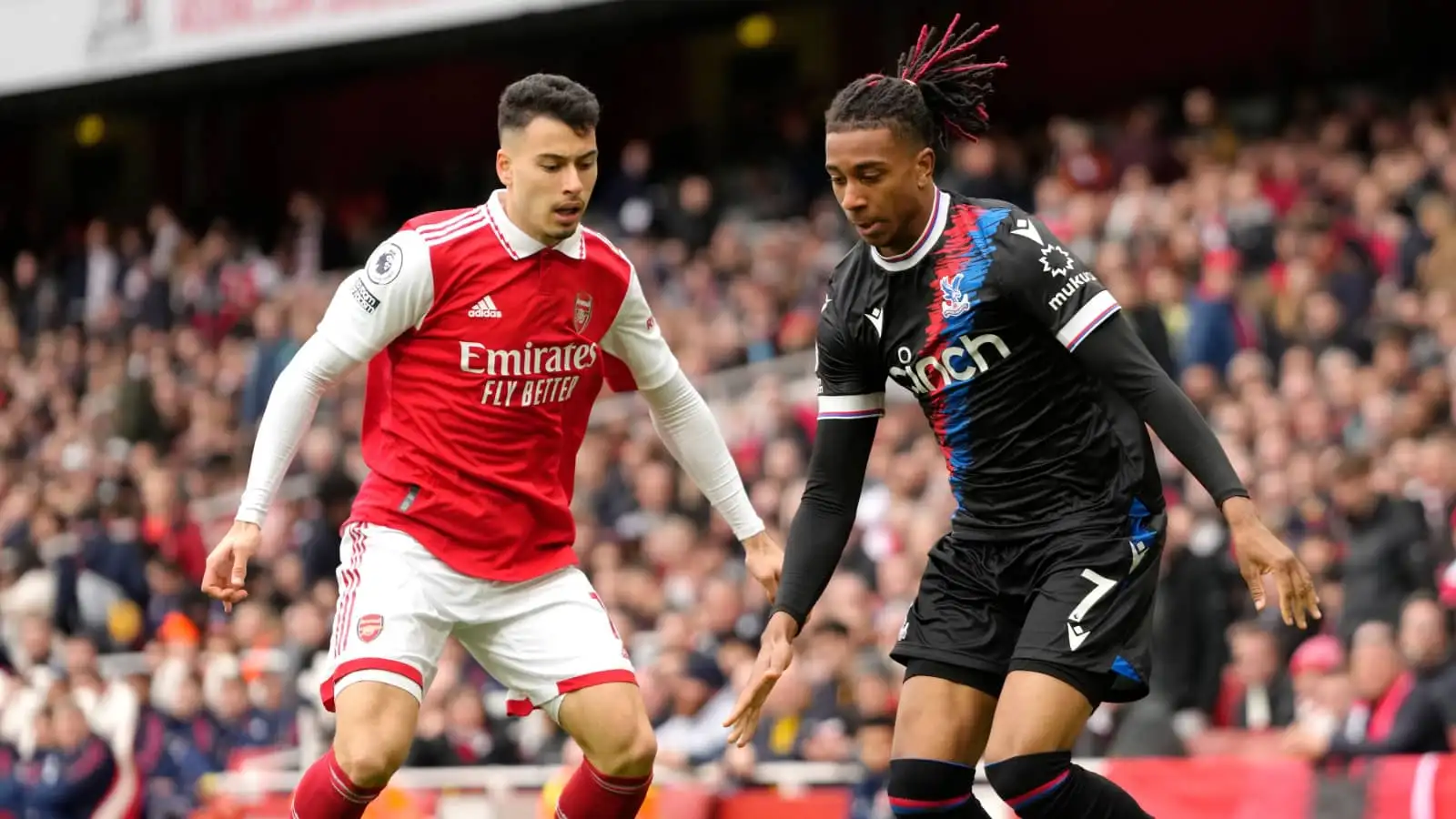 Arsenal forward Gabriel Martinelli and Crystal Palace winger Michael Olise