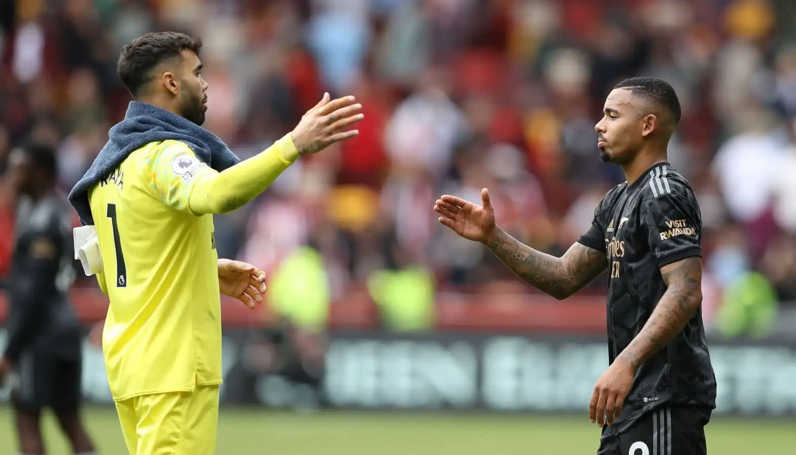 Brentford goalkeeper David Raya and Arsenal striker Gabriel Jesus