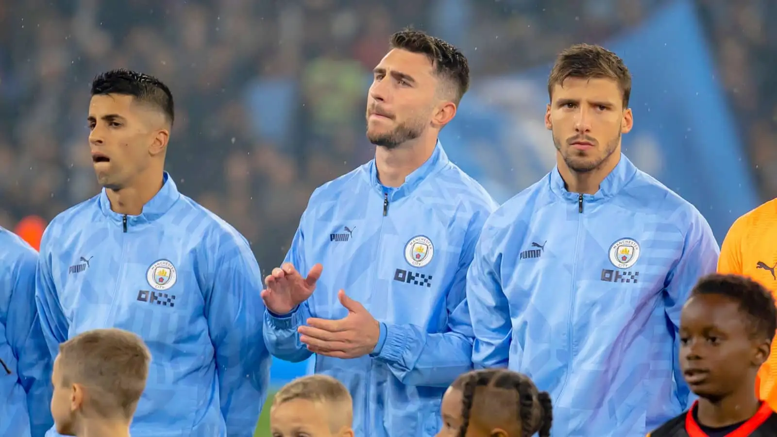 Man City defenders Joao Cancelo, Aymeric Laporte and Ruben Dias