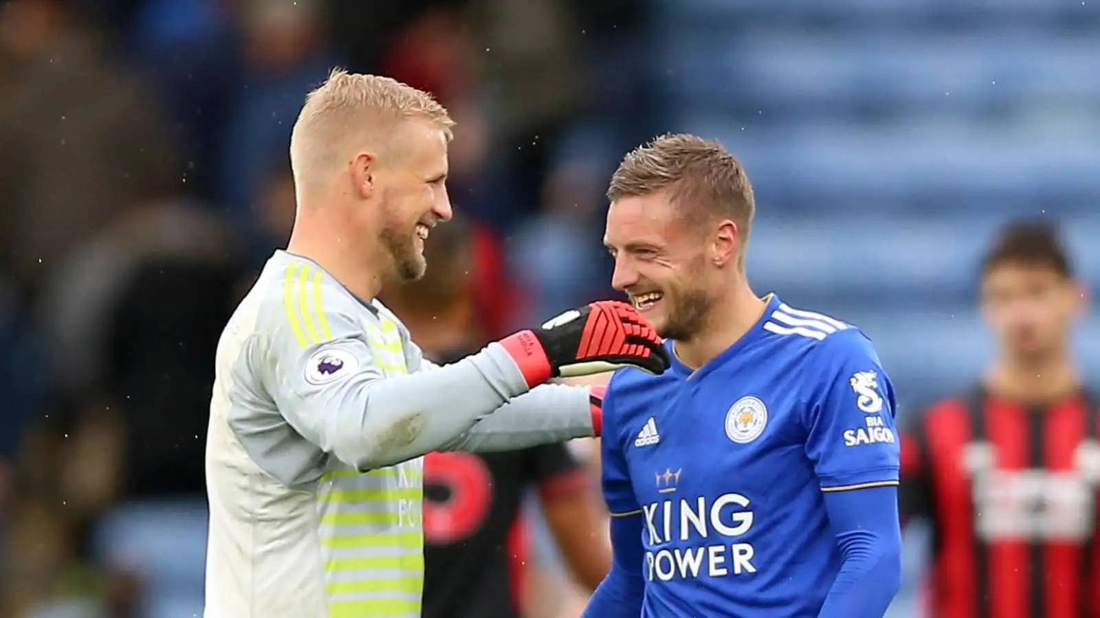 Kasper Schmeichel and Jamie Vardy