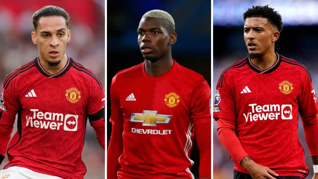 Antony, Paul Pogba and Jadon Sancho playing for Manchester United Antony, Paul Pogba and Jadon Sancho playing for Manchester United