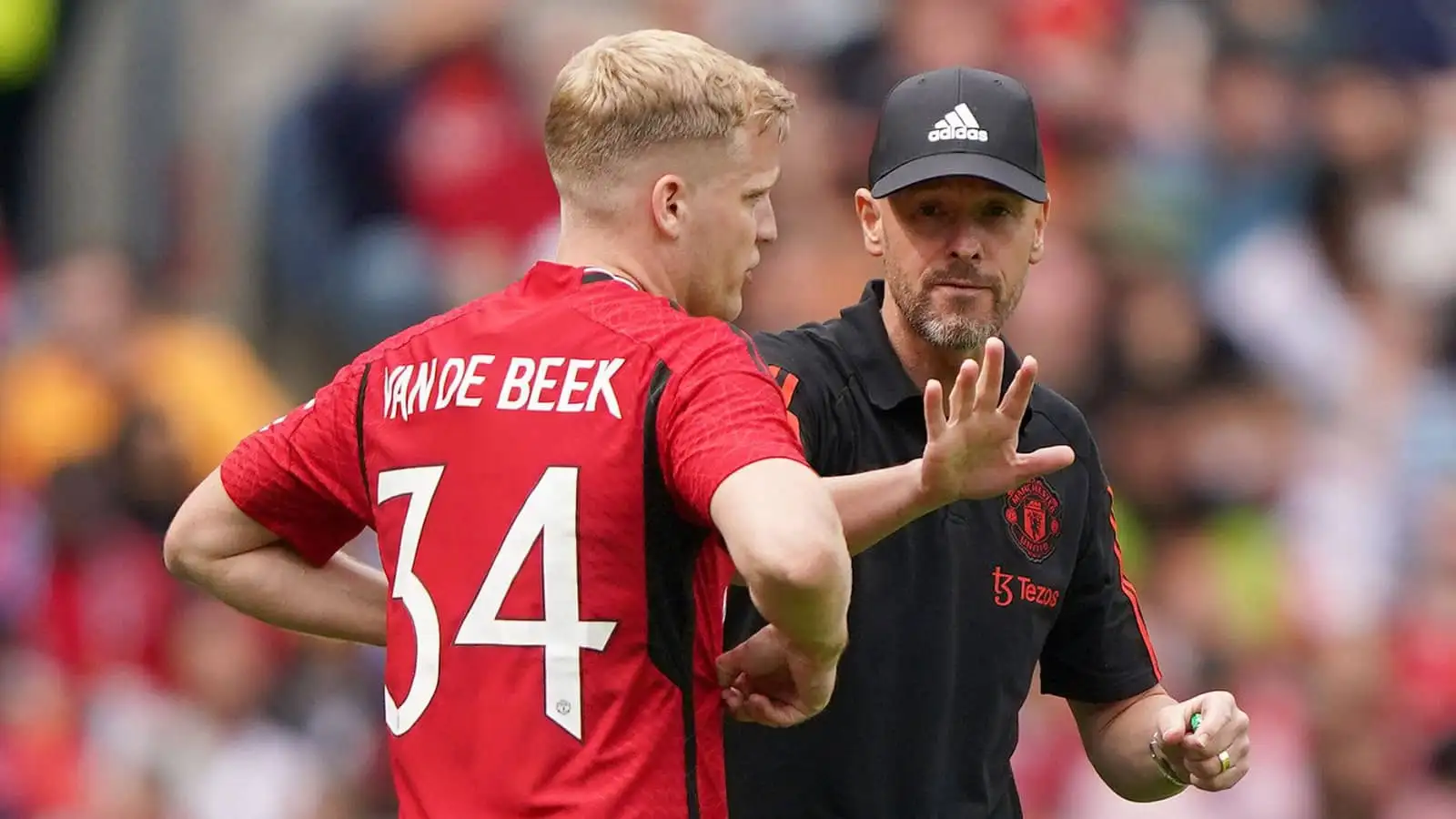 Man Utd midfielder Donny van de Beek and manager Erik ten Hag