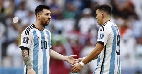 Lionel Messi and Marcos Acuna playing for Argentina during the 2022 World Cup