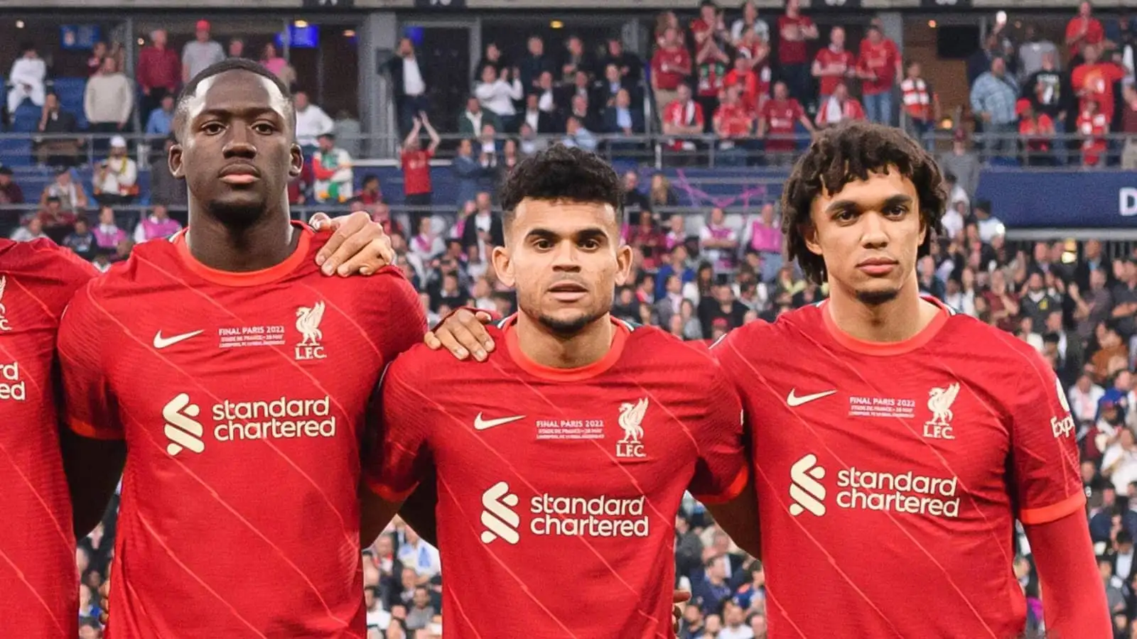 Ibrahima Konate, Luis Diaz and Trent Alexander-Arnold of Liverpool