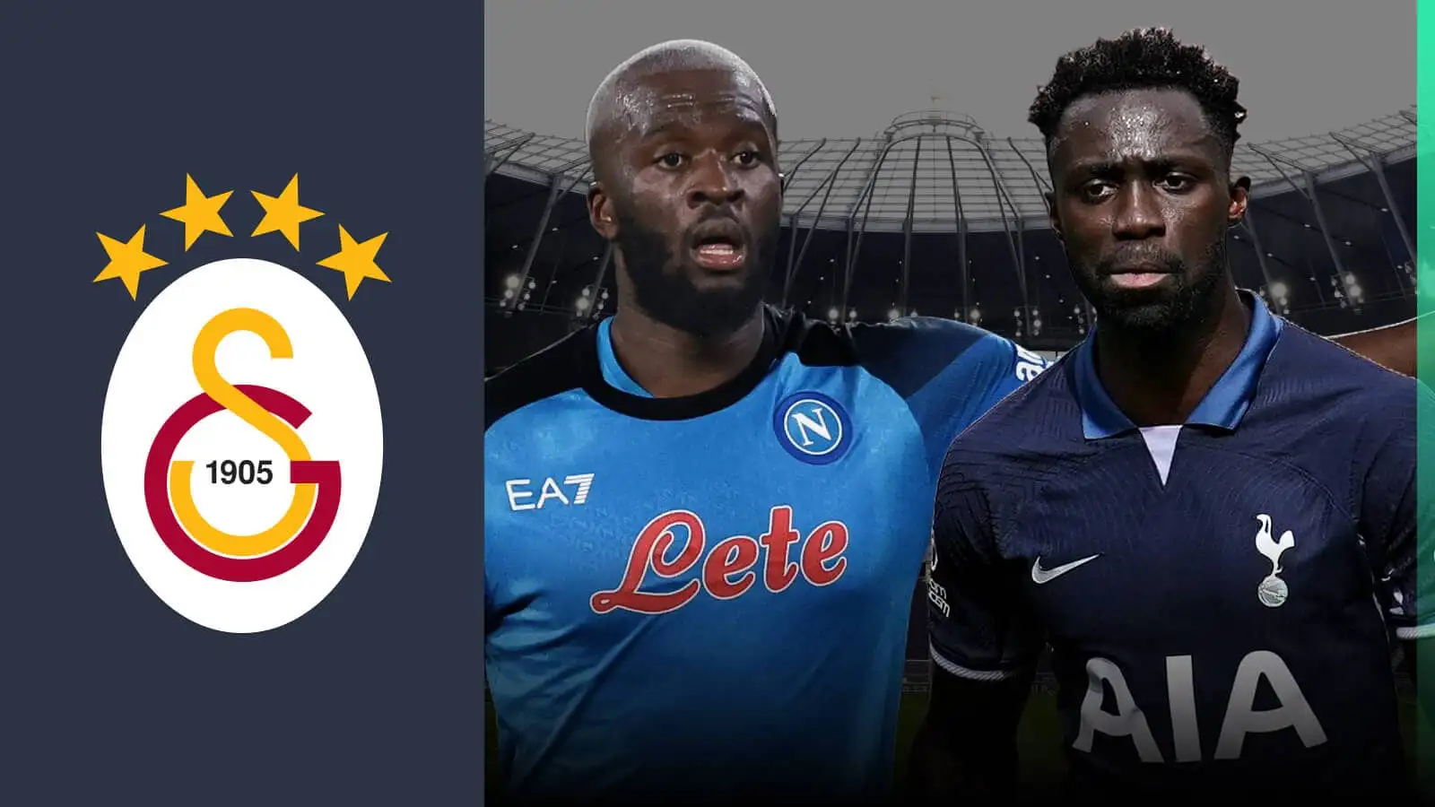 Tanguy Ndombele and Davinson Sanchez next to the Galatasaray badge