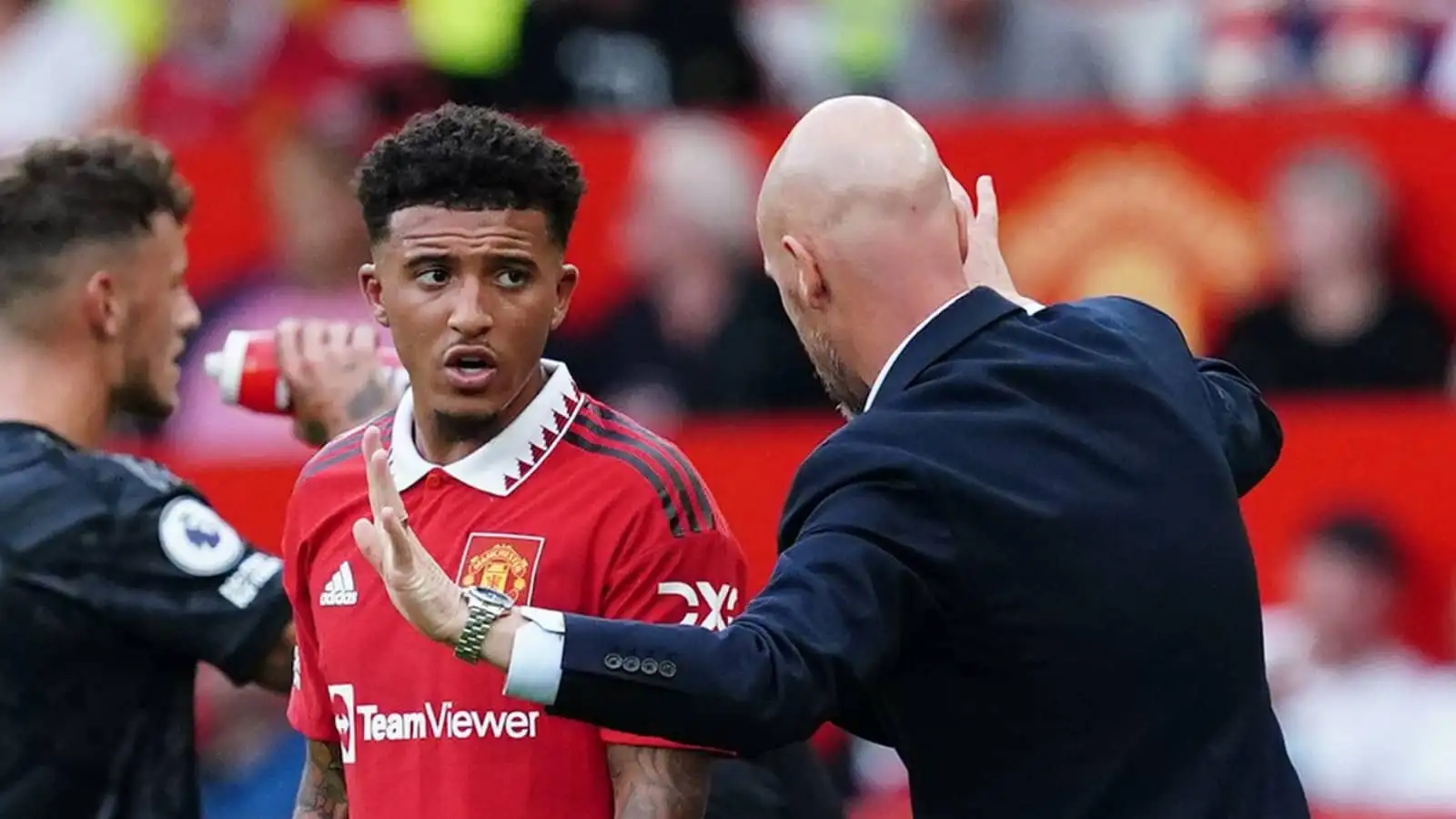 Man Utd winger Jadon Sancho and Erik ten Hag